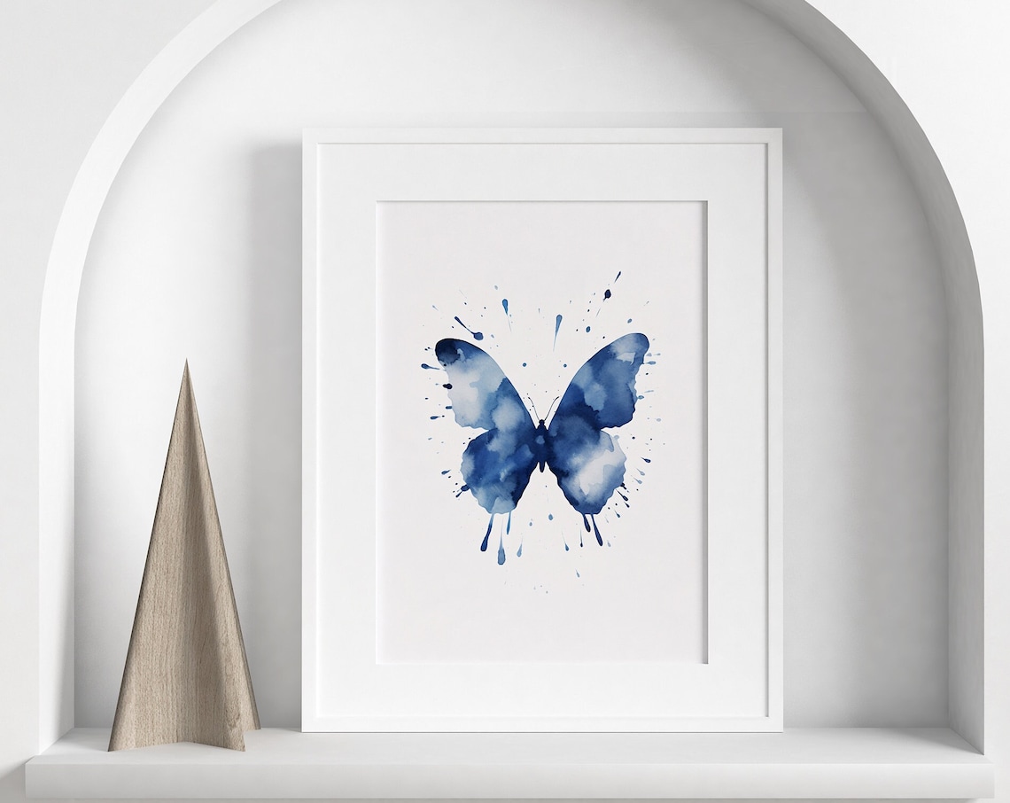 Navy Blue Butterfly Splash Watercolor Bold Wings Wall Poster