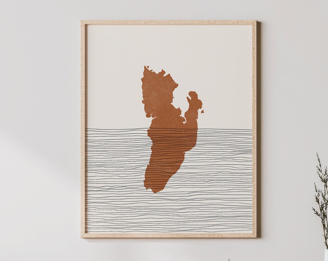 Tall Terracotta Island Silhouette Minimalist Line Art Wall Print