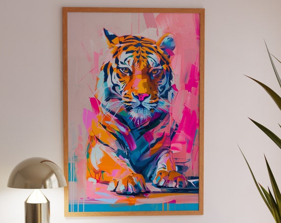 Pink Pop Art Tiger Portrait Bold Colorful Abstract Living Room Poster