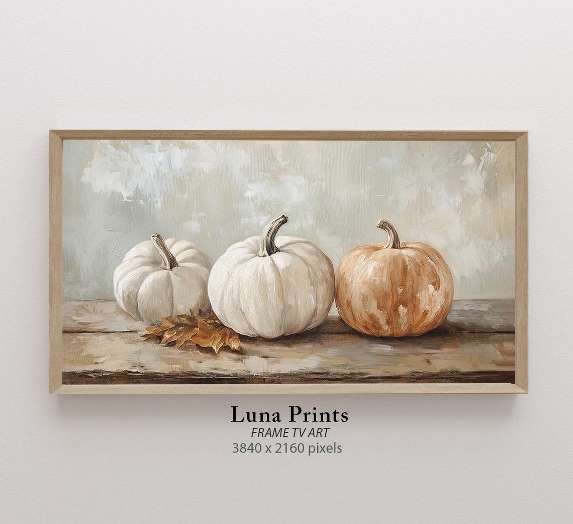Muted Pumpkin Art, Vintage Autumn Still Life