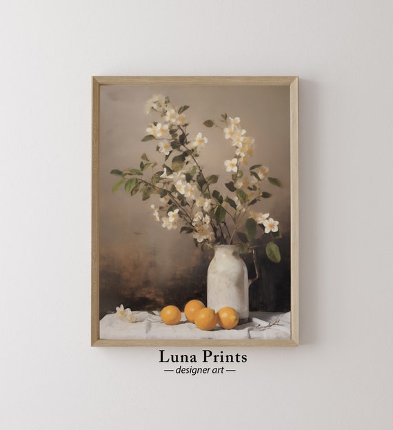 Botanical And Lemons Painting Art Neutral Toned Floral Vintage Lemon Kitchen Print