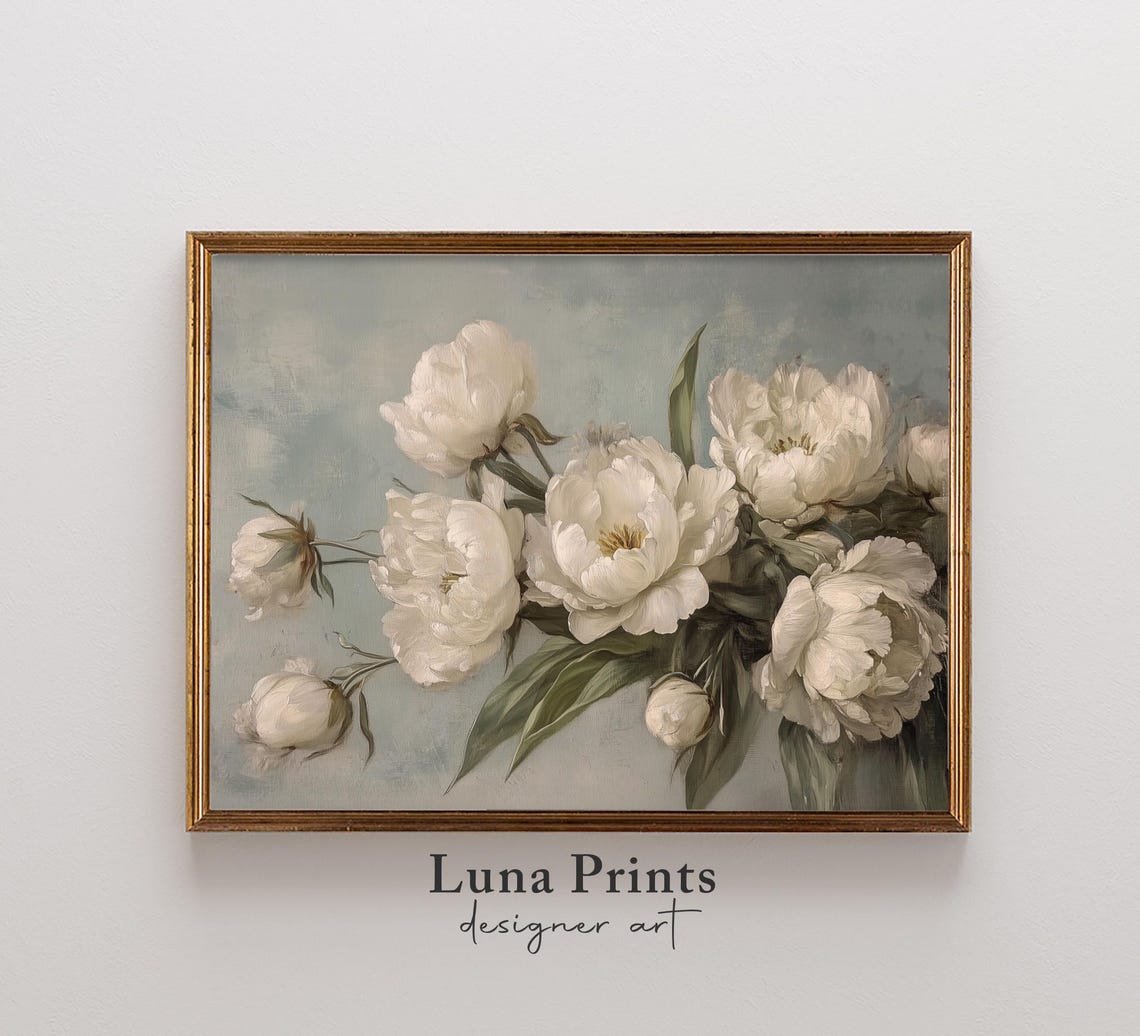 Spring Peony Floral Painting, Vintage Peonies Print