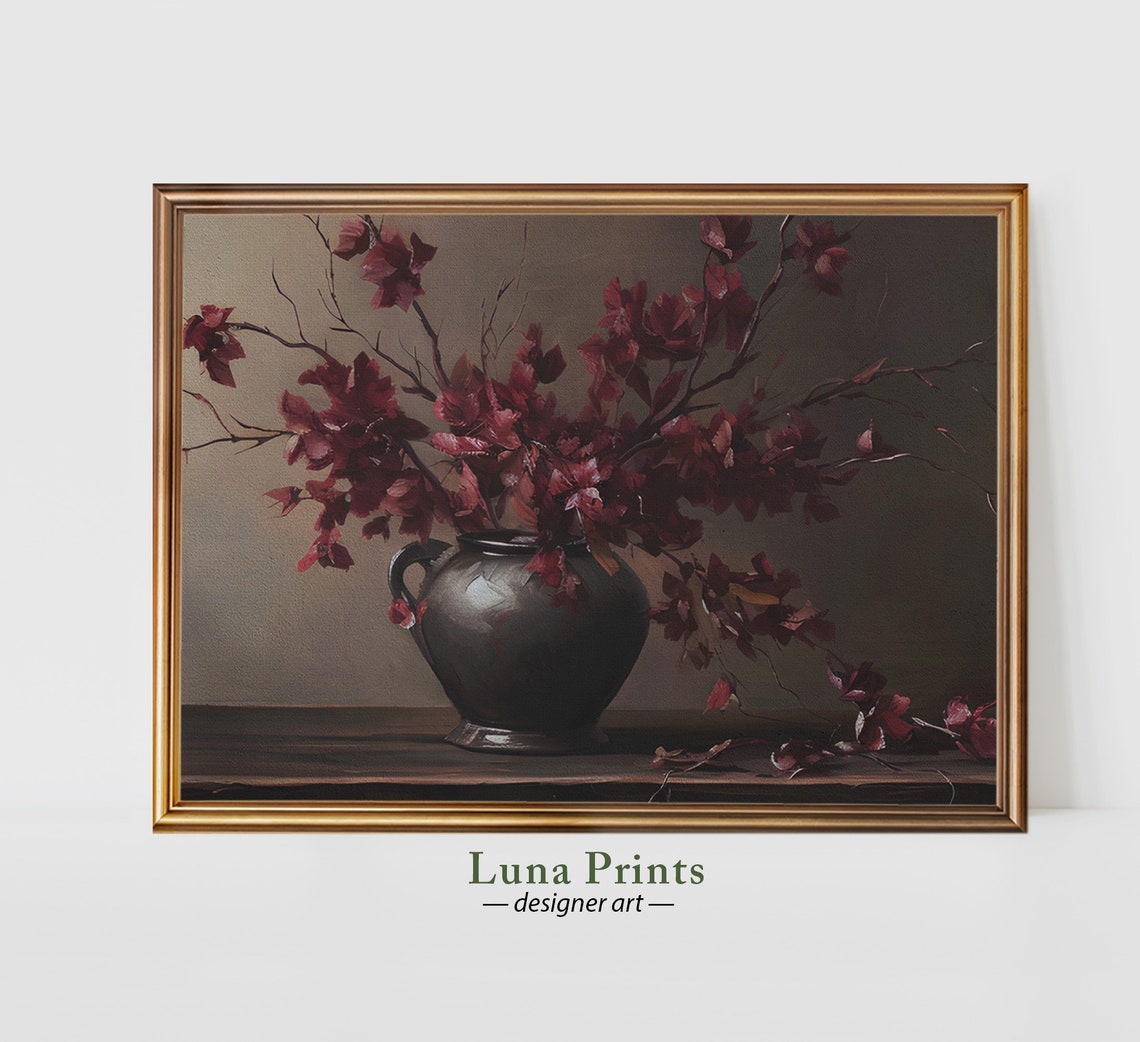 Burgundy Branches Vintage Fall Floral Art Print