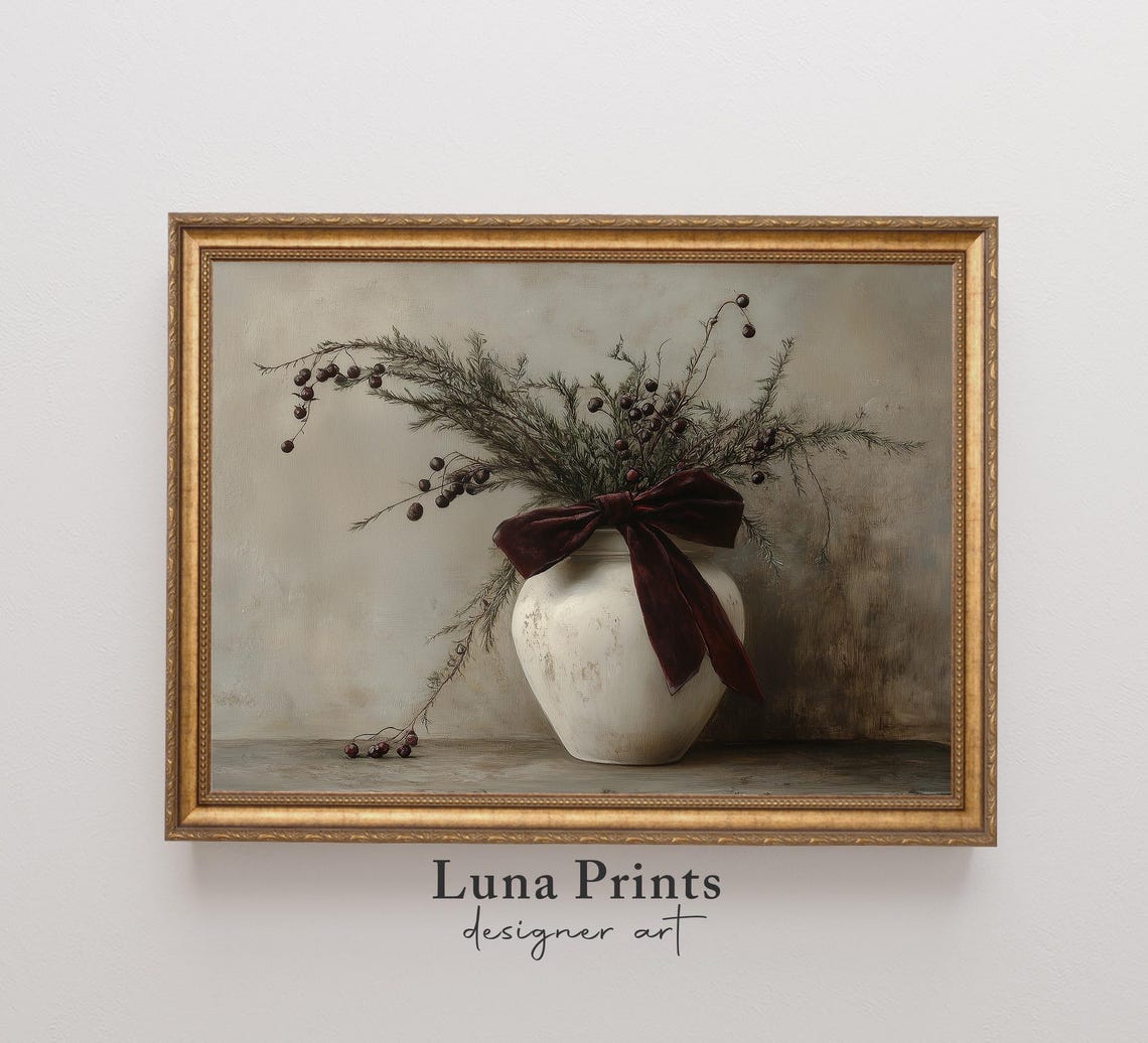 Holiday Floral Art Moody Christmas Botanical Art Print