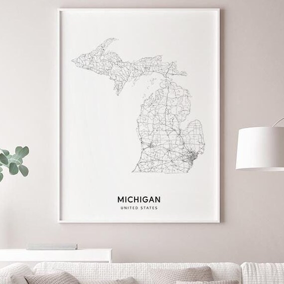 Michigan State Road Map Minimalist United States Travel Print