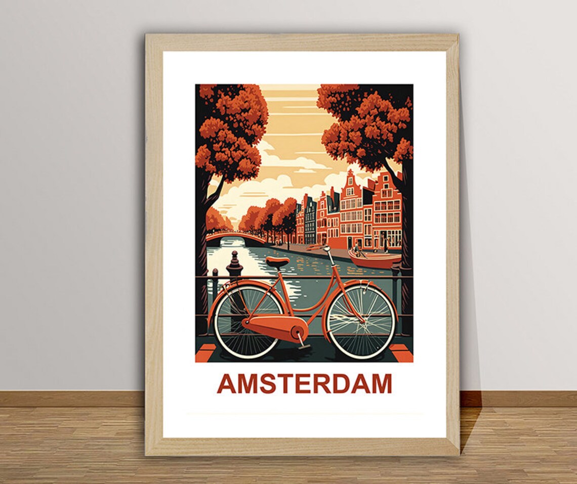 Amsterdam Netherlands Travel Poster, European Wall Decor