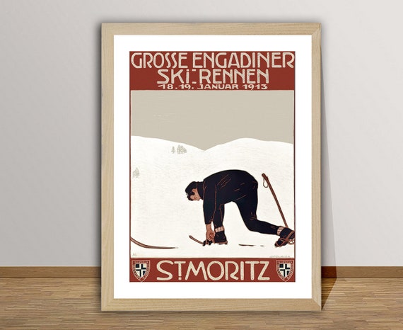Grosse Engadiner Ski Rennen St Moritz Vintage Travel Poster Retro Ski Poster Gift Idea Wall Decor