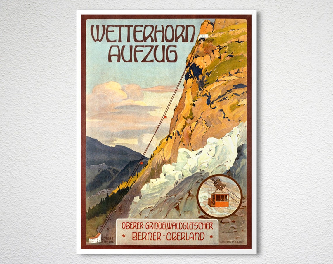 Wetterhorn Aufzug Grindelwald Glacier Vintage Swiss Cable Car Poster - Image 2