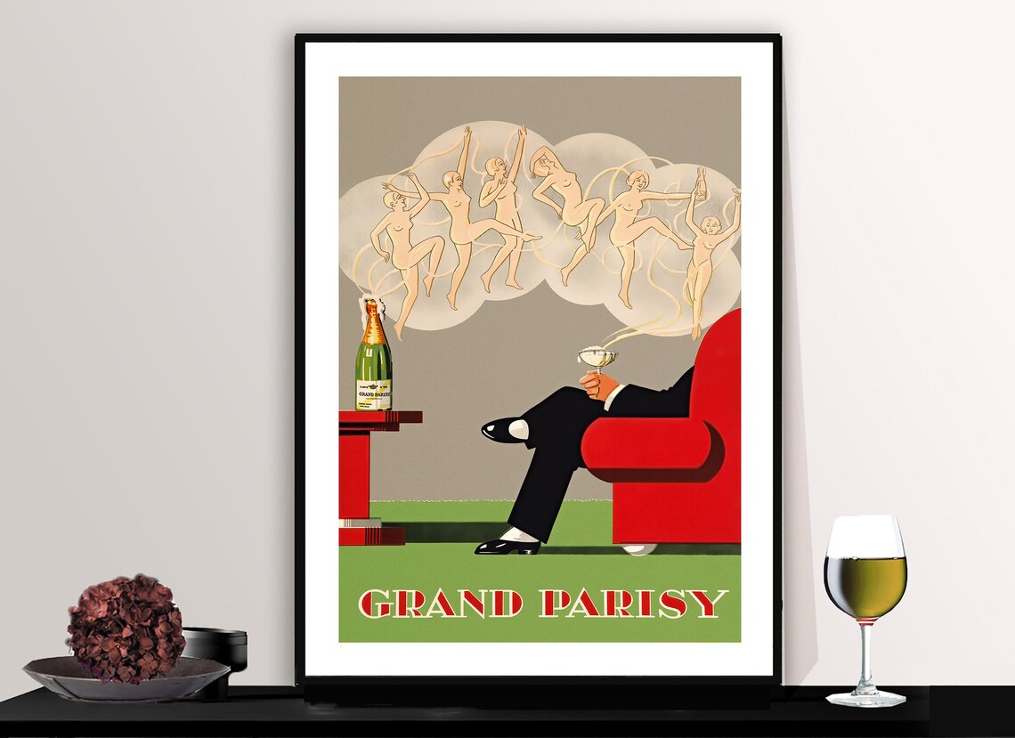 Grand Parisy Vintage French Champagne Reverie Art Deco Bar Poster