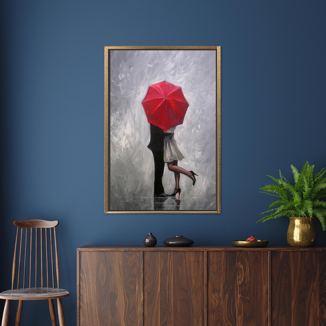 Couple With Red Umbrella, Romantic Wall Art - Image 2