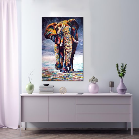 Vibrant Multicolor Abstract Elephant Full Body Painting Poster