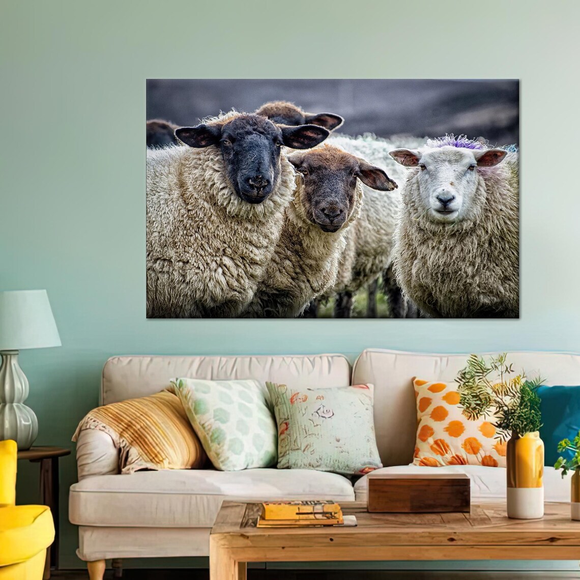 Farmhouse Sheep Decor, Animal Wall Art Print