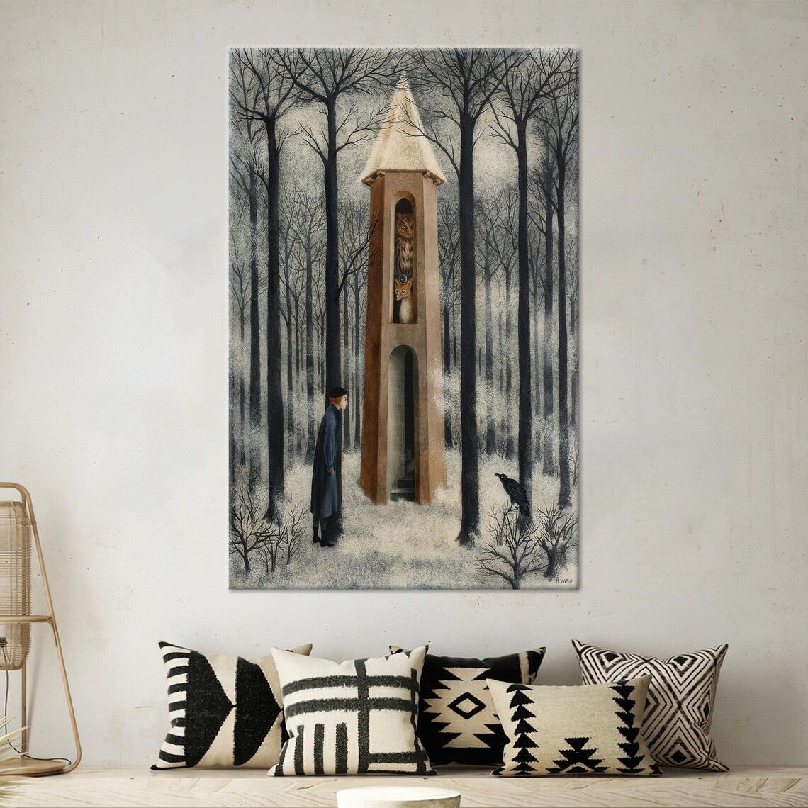 People And Animals On The Minaret In The Snowy Forest