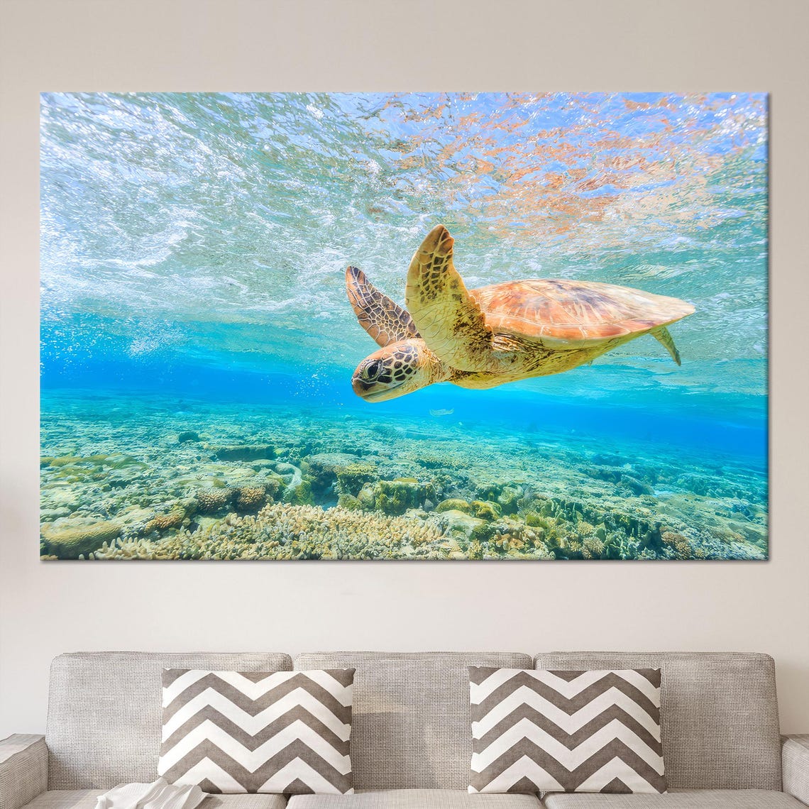 Sea Turtle Swimming Ocean Wall Art
