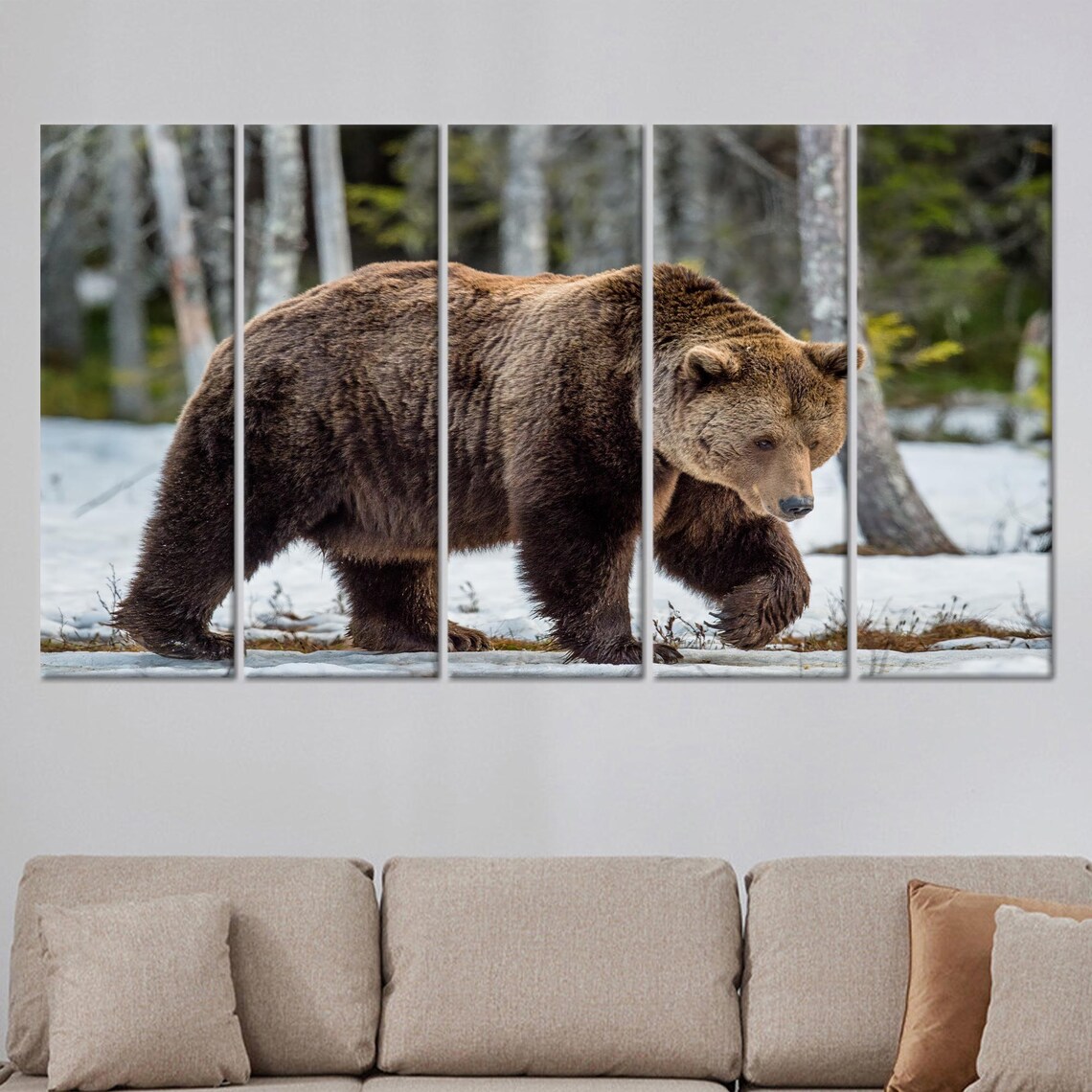 Brown Bear Walking Through Snowy Pine Forest Wildlife Poster - Image 2