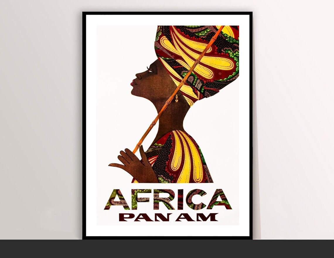 Africa Pan Am Airline Headwrap Portrait Vintage Travel Poster Art