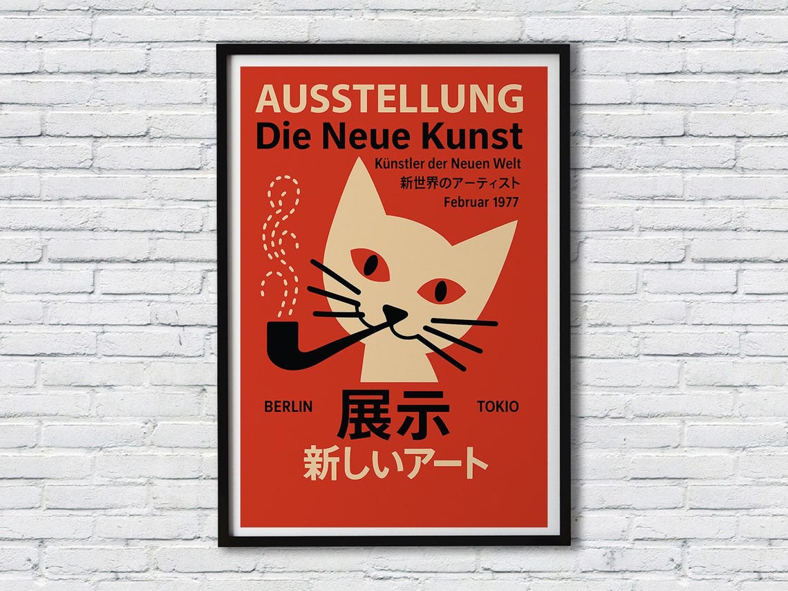 Berlin Tokyo February 1977 Pipe Smoking Cat New Art Exhibition Poster