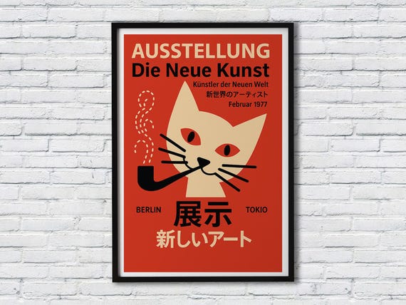 Berlin Tokyo Art Fusion German Japanese Culture With Cat Illustration Exhibition Poster Framed Artwork Premium Canvas Print