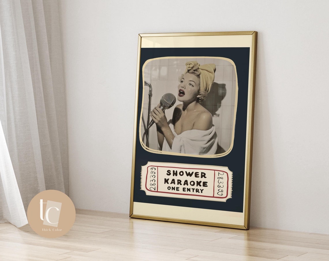 Shower Karaoke One Entry Ticket Retro Funny Bathroom Decor Poster