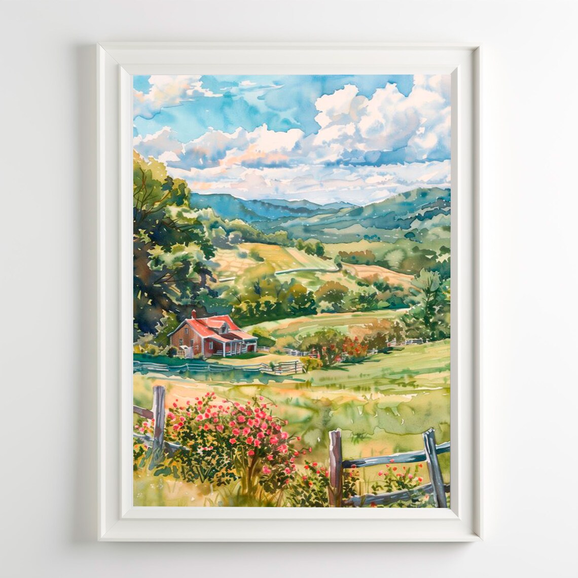 Shenandoah Valley Watercolor Art Print, Blue Ridge Mountains