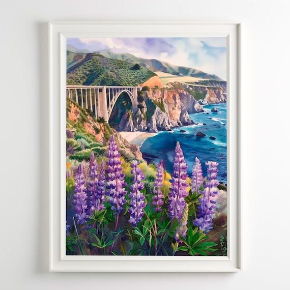 Bixby Bridge Art Painting Watercolor Big Sur Landscape Print