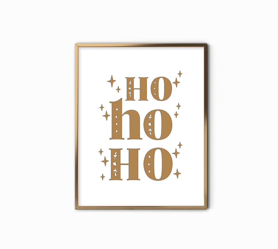 Cheerful Ho Ho Ho Sparkling Gold Lettering Santa Christmas Quote Art Print