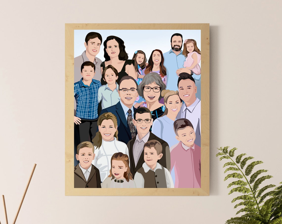 Custom Family Portrait People Illustration For Extended Family Personalized Family Portrait Large Family Portrait 50th Anniversary