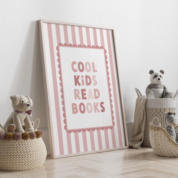 Cool Kids Read Books Pink Nursery Art Print