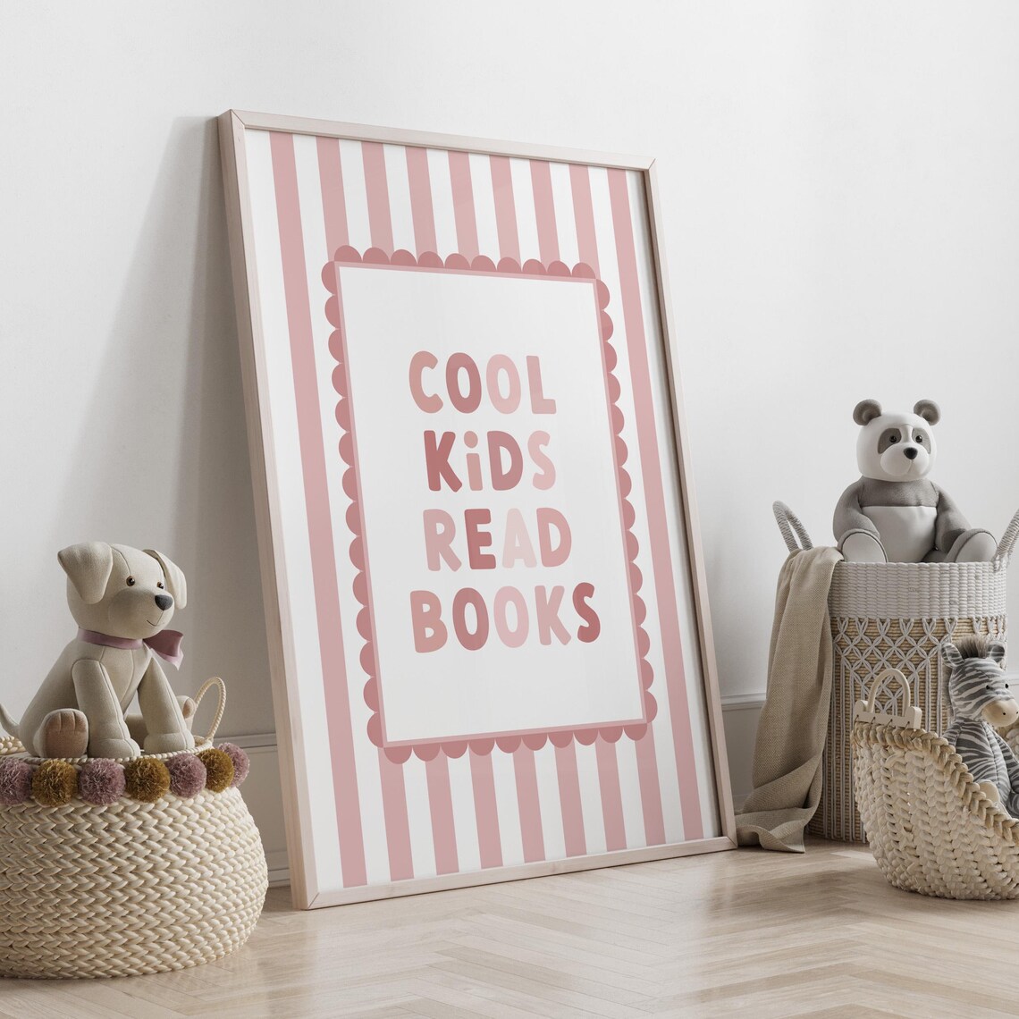 Cool Kids Read Books Pink Nursery Art Print