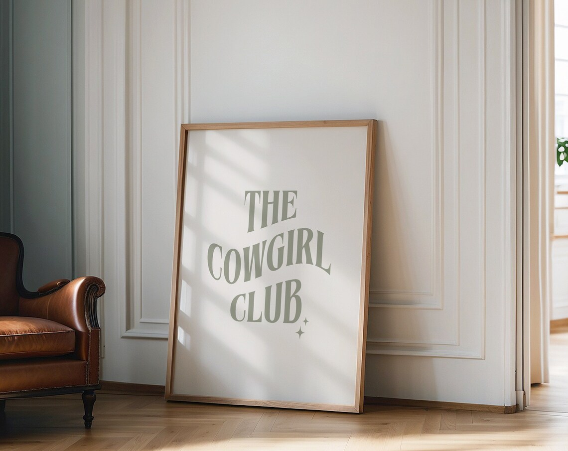 The Cowgirl Club Sage Green Retro Country Western Quote Poster
