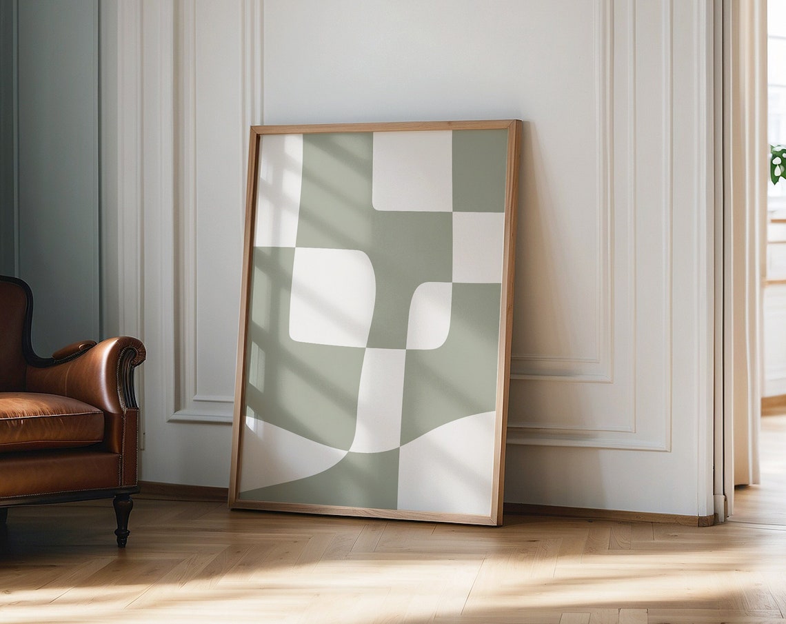 Sage Green White Geometric Rounded Shapes Abstract Neutral Art Poster