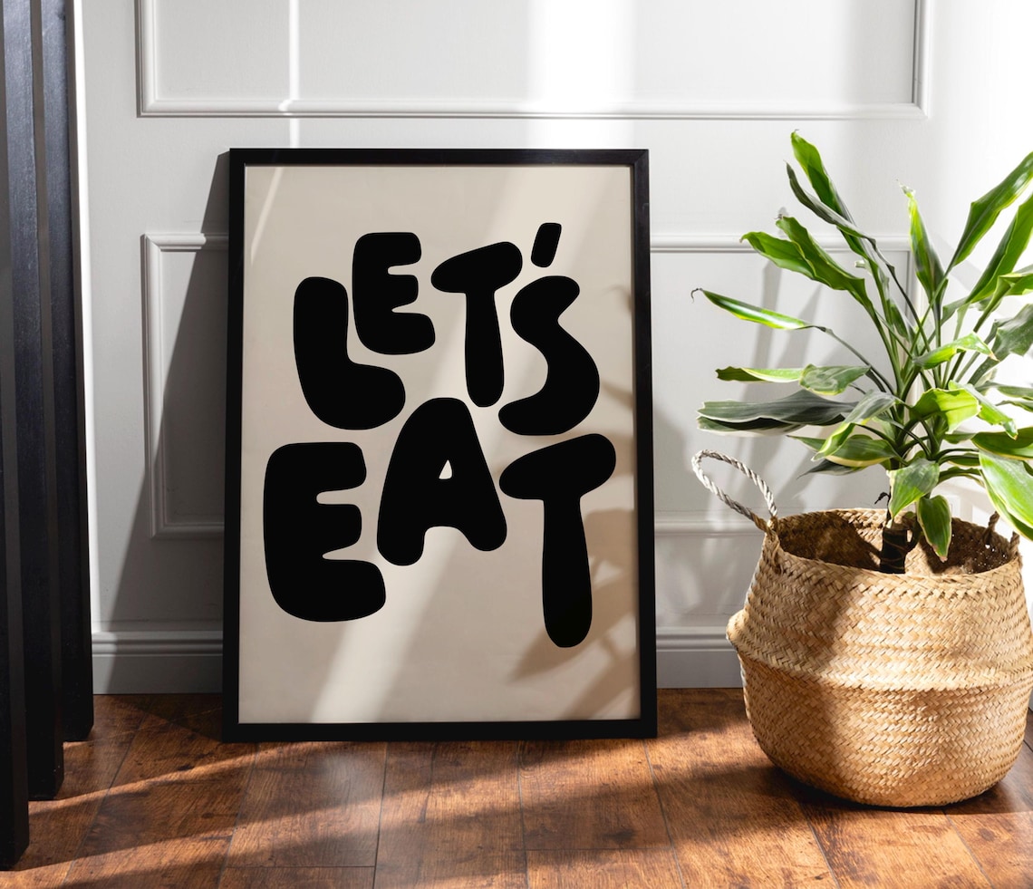 Lets Eat Word Print, Retro Minimalist Kitchen Poster