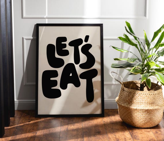 Lets Eat Word Print, Retro Minimalist Kitchen Poster