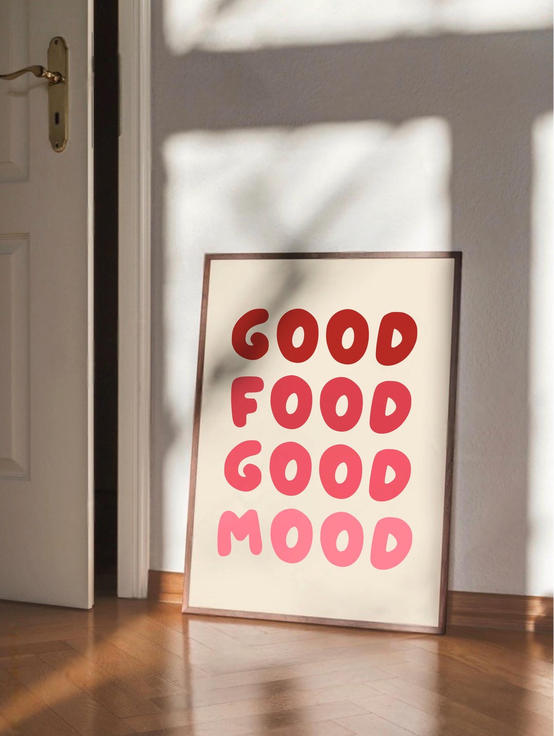 Good Food Good Mood Red Pink Playful Retro Kitchen Quote Poster