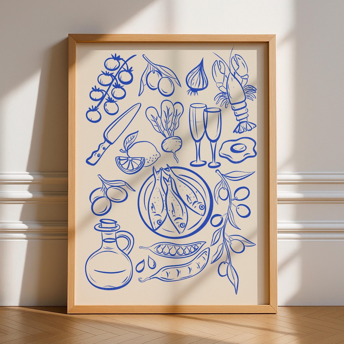 Blue Kitchen Food and Drink Illustrations Art Print