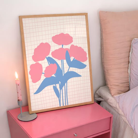 Pastel Abstract Floral Print Pink Blue Botanical Wall Art Digital Download