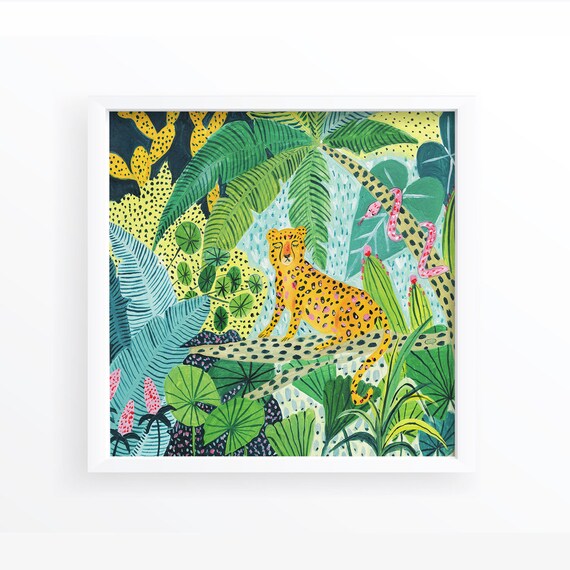 Leopard Print Botanical Jungle Safari Nursery Art Print