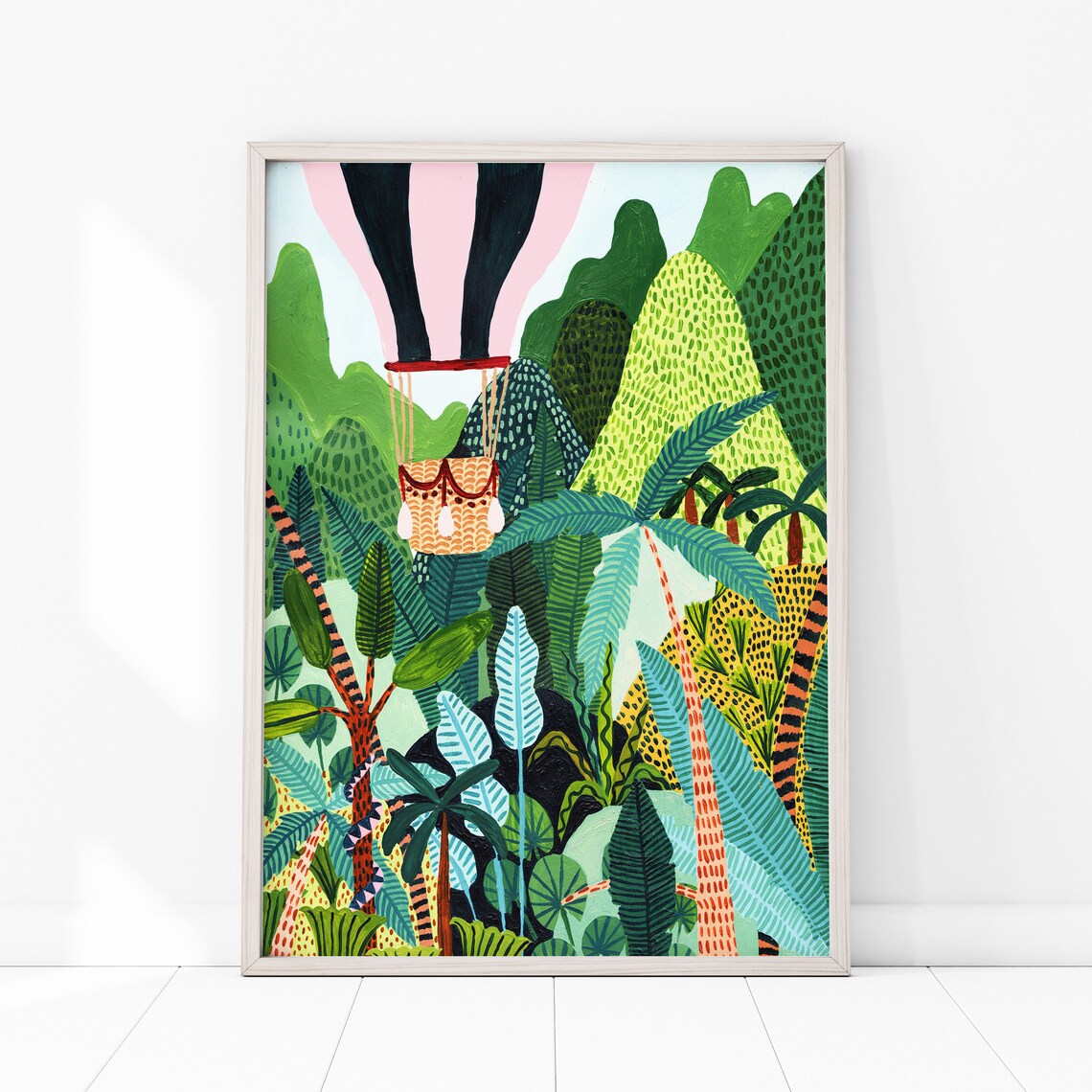 Hot Air Balloon Jungle Botanical Art Print, Nursery Decor - Image 3