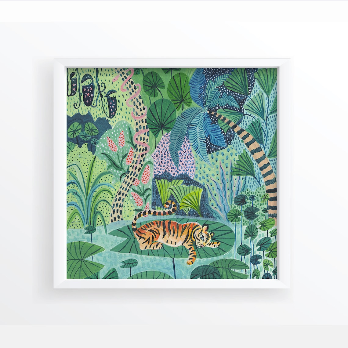 Tiger Botanical Illustration Art Print, Jungle Nursery Decor