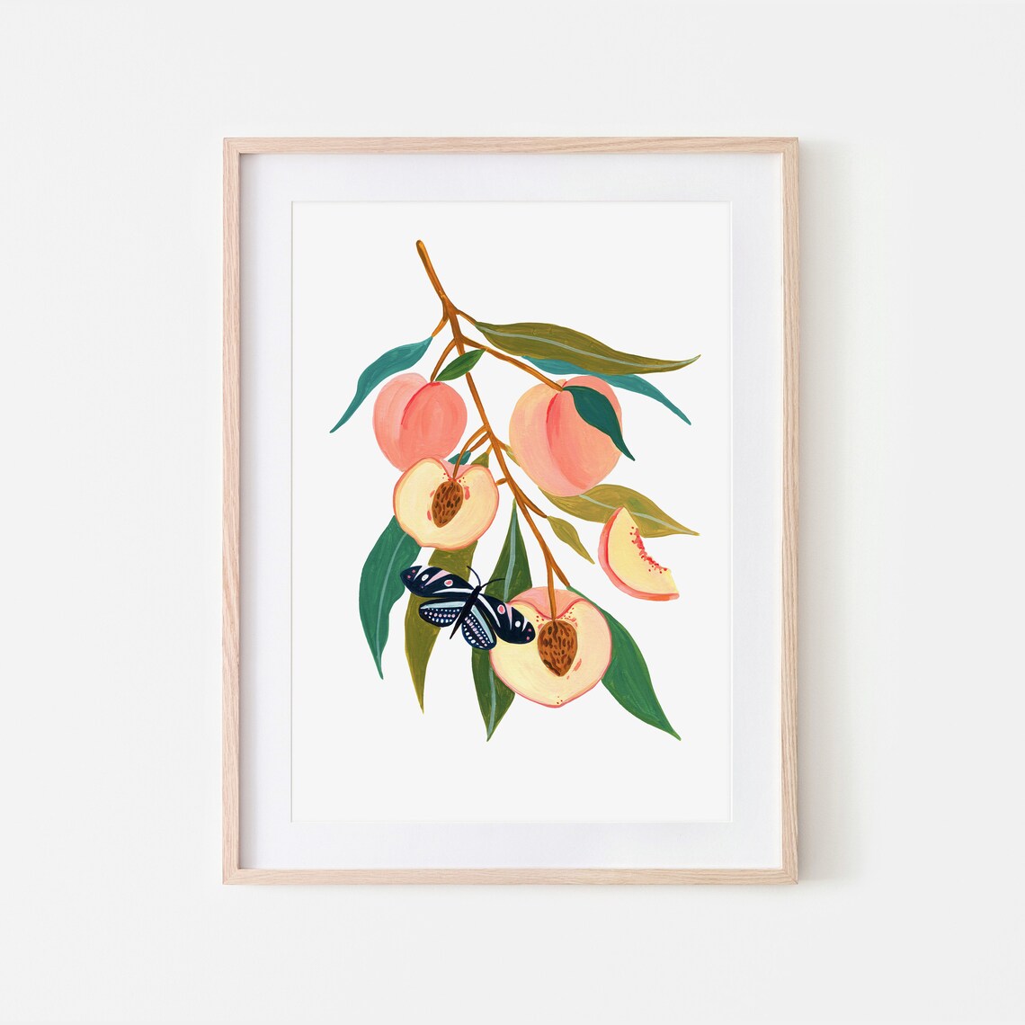 Peach Print Kitchen Decor, Botanical Art Print