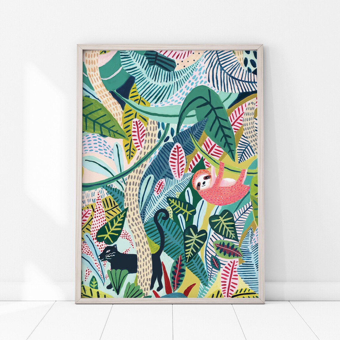 Sloth Jungle Gift Botanical Illustration Poster - Image 3