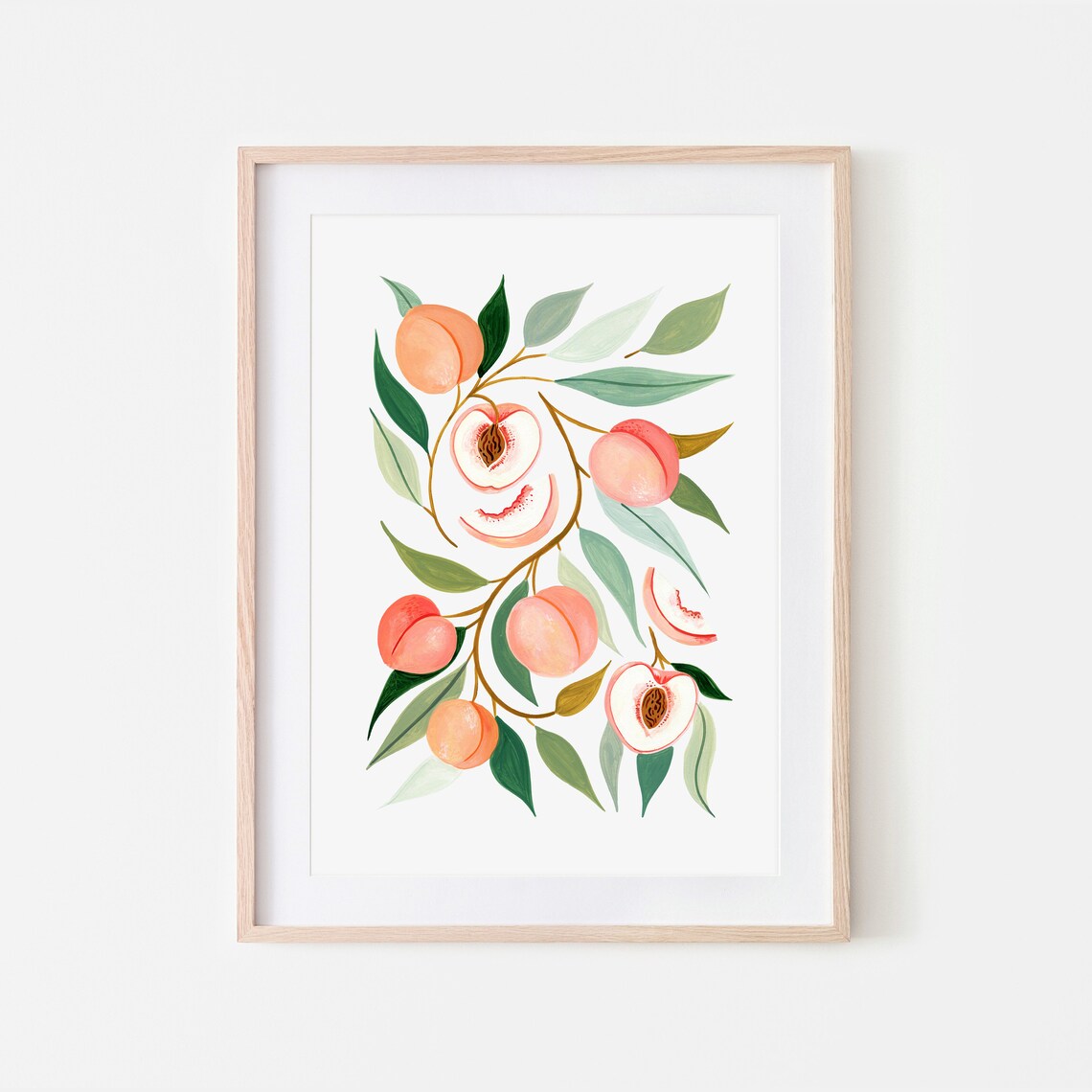 Peach Blooms Botanical Art Print, Modern Farmhouse
