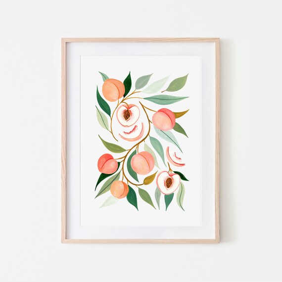 Peach Blooms Botanical Art Print, Modern Farmhouse