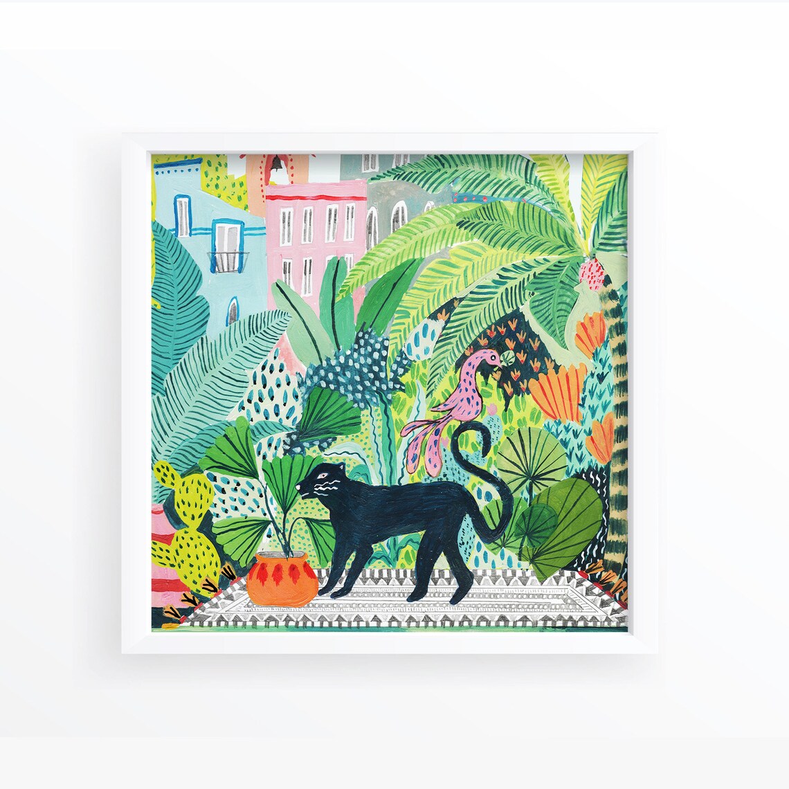 Black Cat Botanical Print, Jungle Safari Poster