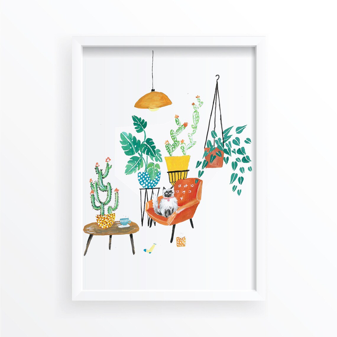 White Cat Art Print, Cat Lover Home Decor