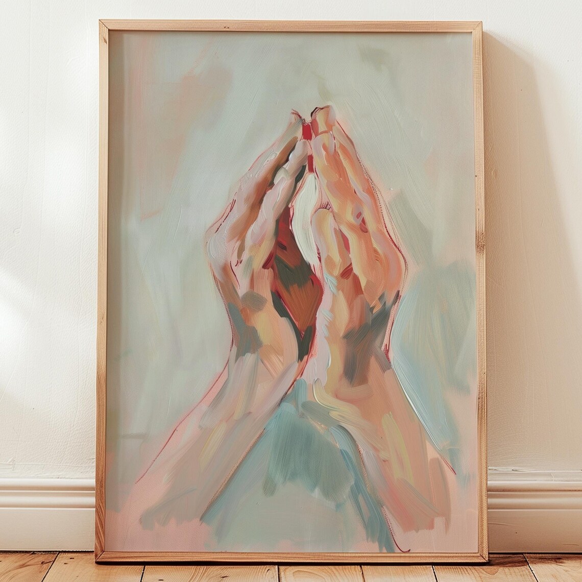 Praying Hands Modern Oil Painting Soft Christian Faith Poster