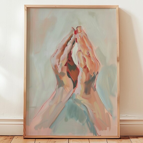 Praying Hands Modern Oil Painting Soft Christian Faith Poster