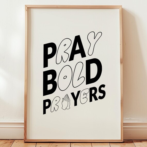 Pray Bold Prayers Cream Minimalist Faith Typography Art Poster