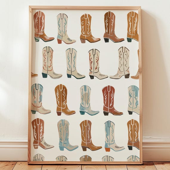 Cowboy Boots Print Vintage Western Farmhouse Wall Art