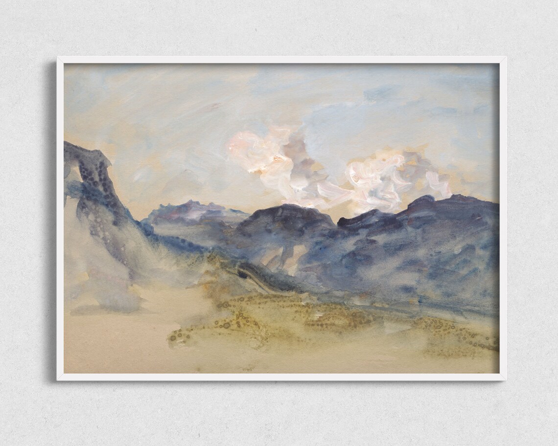 Vintage Mountain Landscape Painting, Art Print